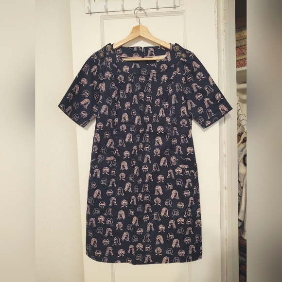 Boden Short-Sleeve Navy Box Dress, Unique Whimsical Pattern - Picture 1 of 4